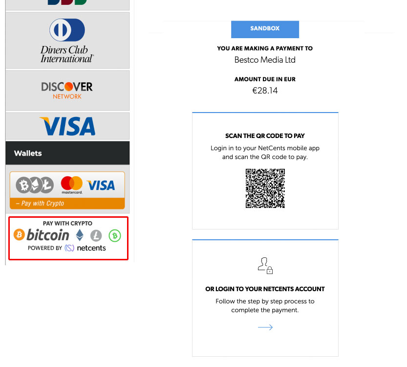 Deposit using Bitcoin powered by netcents