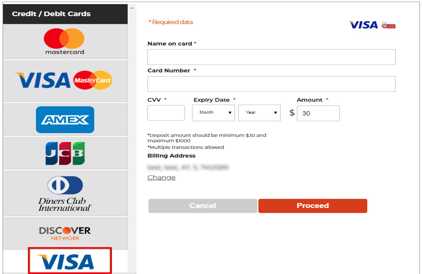 Deposit using Visa Card